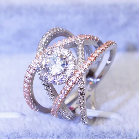 New Rose Gold 925 Sterling Silver Cross Zircon Ring - Picture 5 of 6